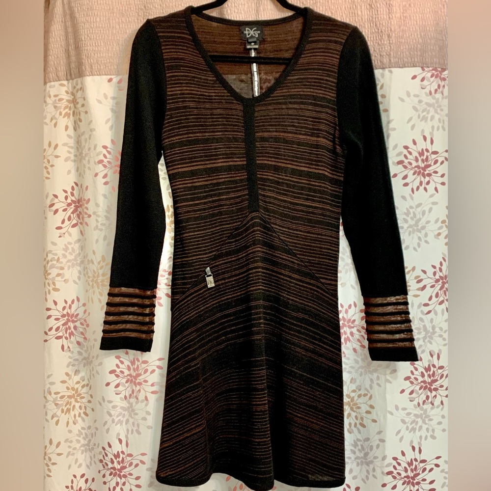Black and Brown Striped Women's Dress by Dino Gaspari•Small•LIKE NEW!